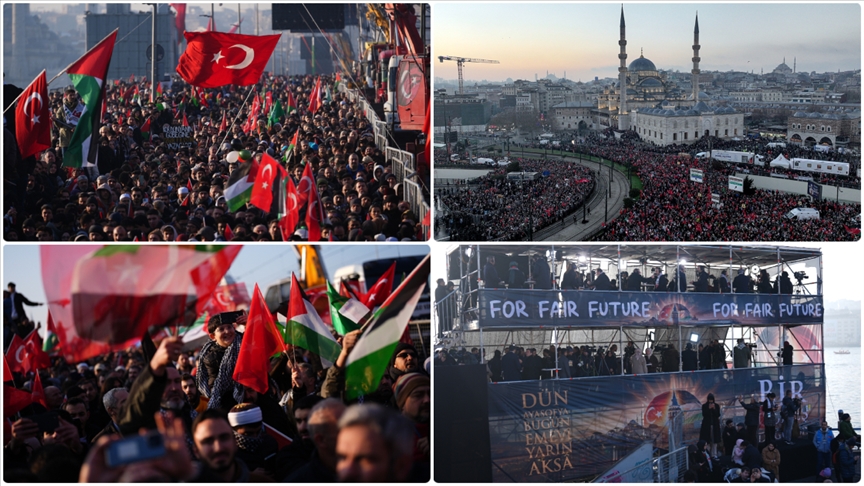 Filistin’e destek için yüz binler Galata Köprüsü’nde buluştu